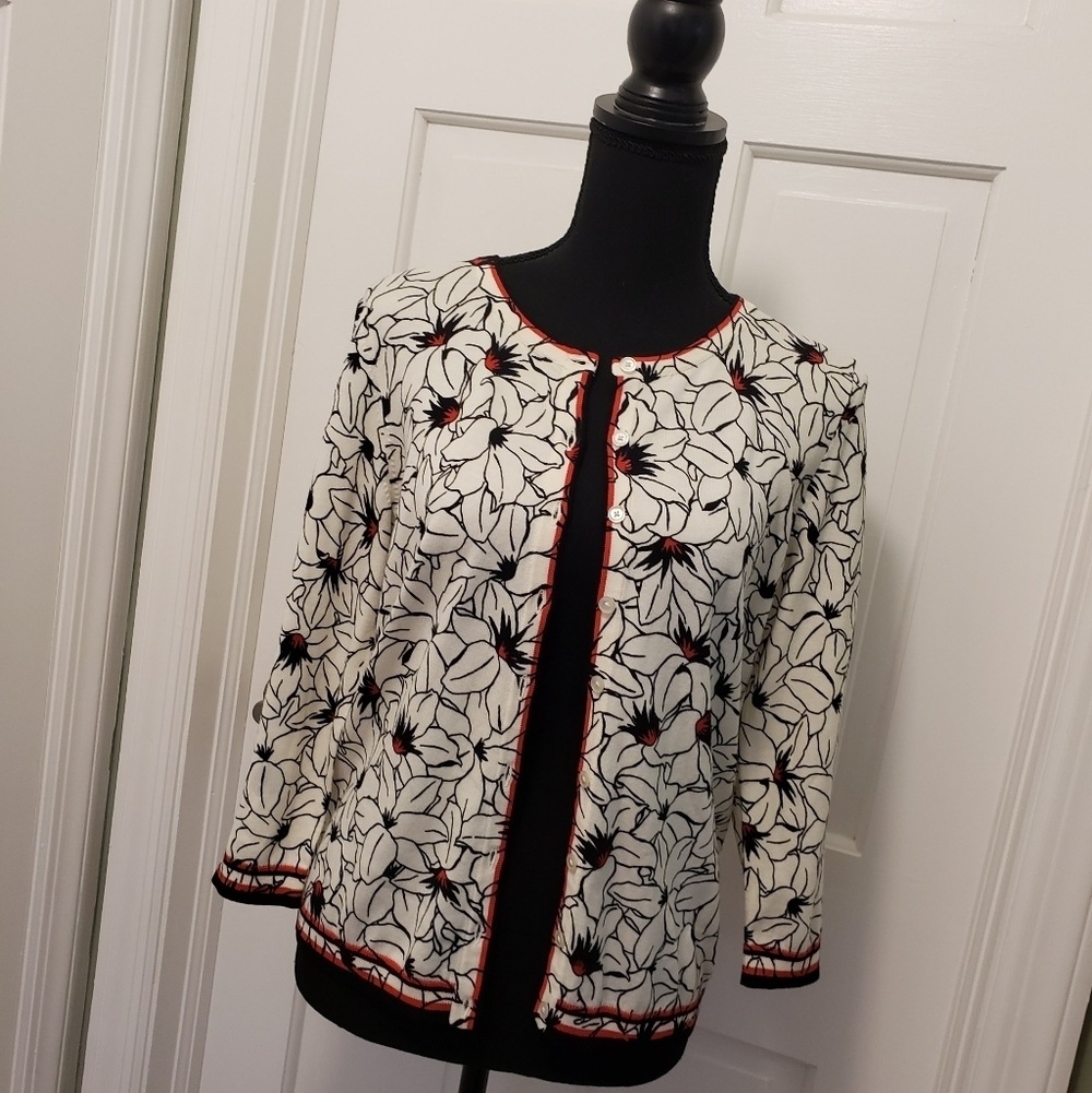 NWT Talbots Floral Print Lightweight Cardigan Size MP, CLASSIC Ret. $89.50